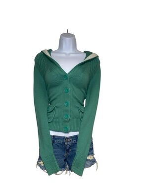 2008 Old Navy green button up cardigan with hood